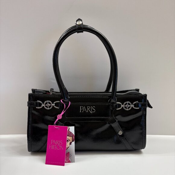 Paris Hilton Harness EW Med. Tote -Vegan Patent Leather- Black - NWT - Picture 5 of 11
